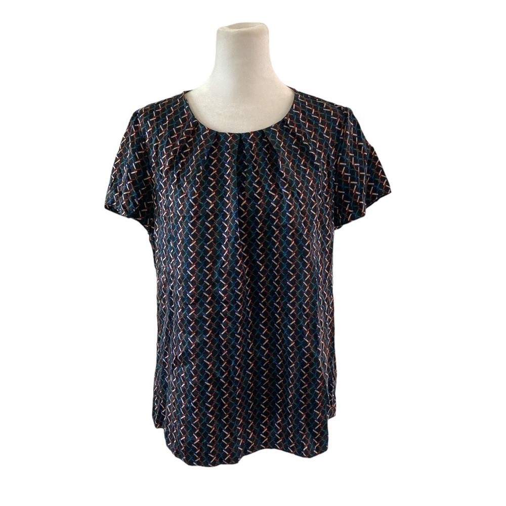 Talbots 8 silk blouse short sleeves black blue green